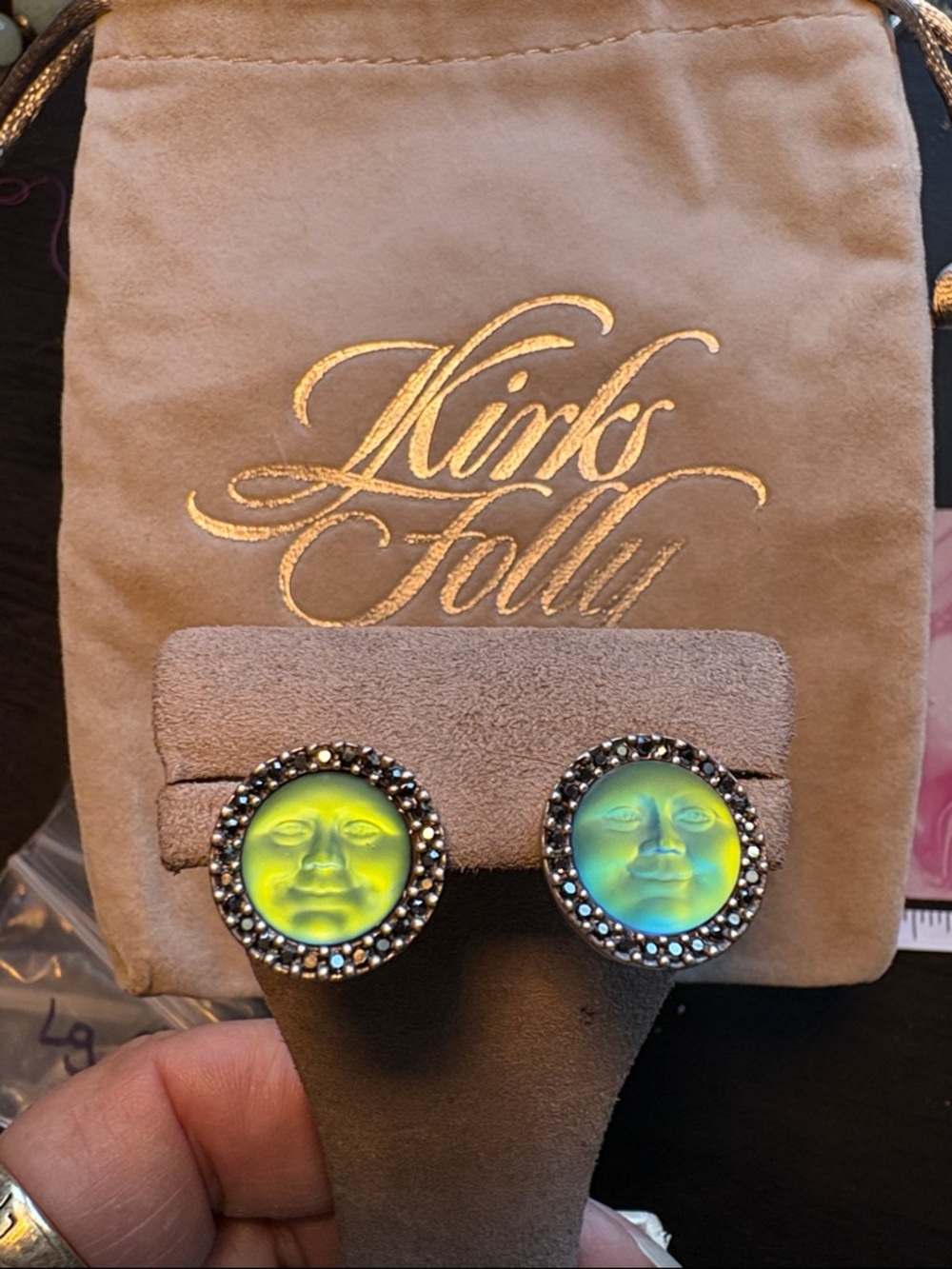 Kirks Folly Green Moon Face Earrings